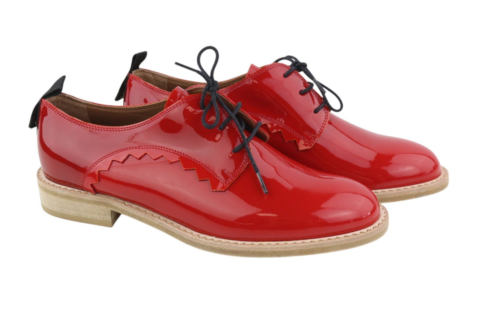 EMPORIO ARMANI Women Shoes EU37 Red Patent Leather Round Toe Lace Up Oxford