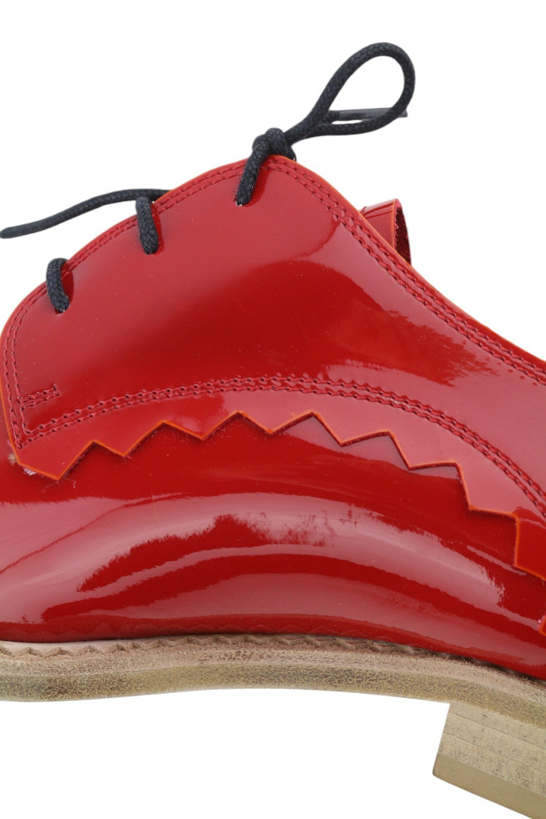 EMPORIO ARMANI Women Shoes EU37 Red Patent Leather Round Toe Lace Up Oxford