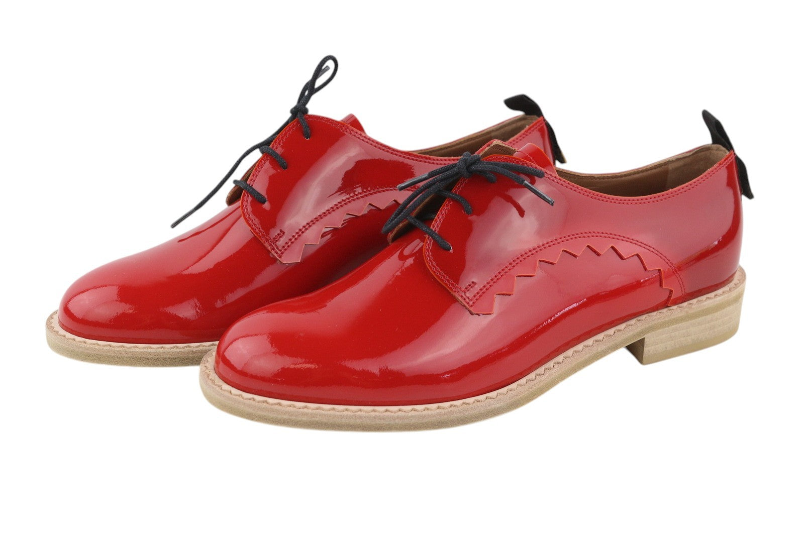 EMPORIO ARMANI Women Shoes EU37 Red Patent Leather Round Toe Lace Up Oxford