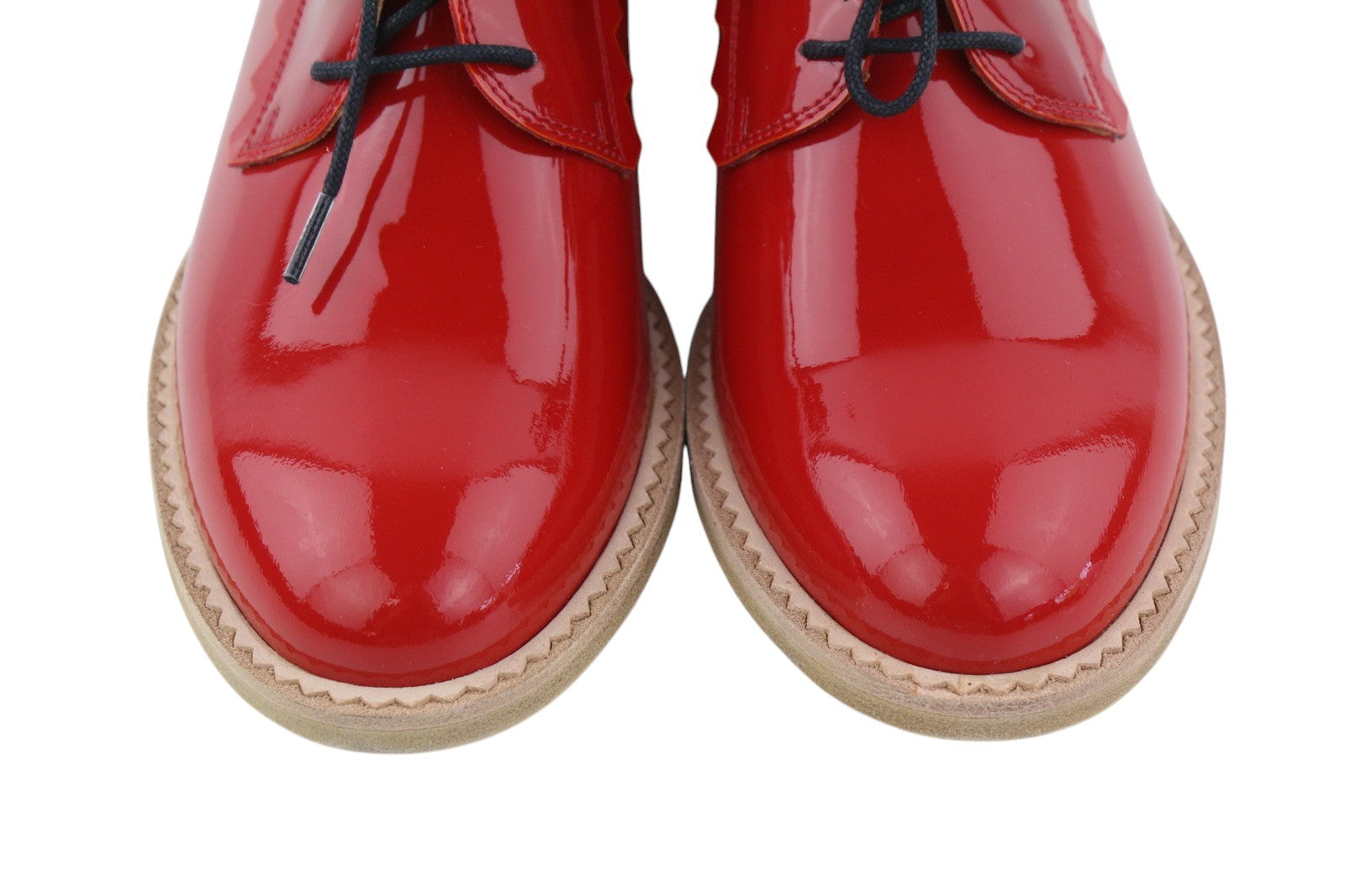 EMPORIO ARMANI Women Shoes EU37 Red Patent Leather Round Toe Lace Up Oxford