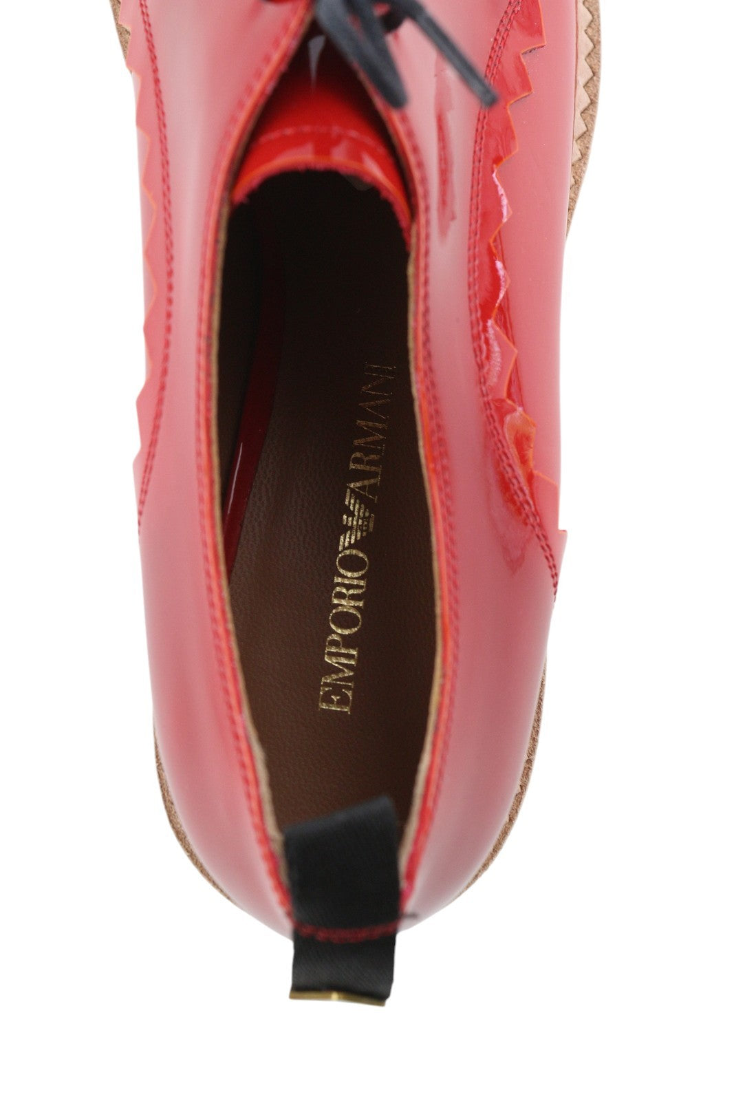 EMPORIO ARMANI Women Shoes EU37 Red Patent Leather Round Toe Lace Up Oxford