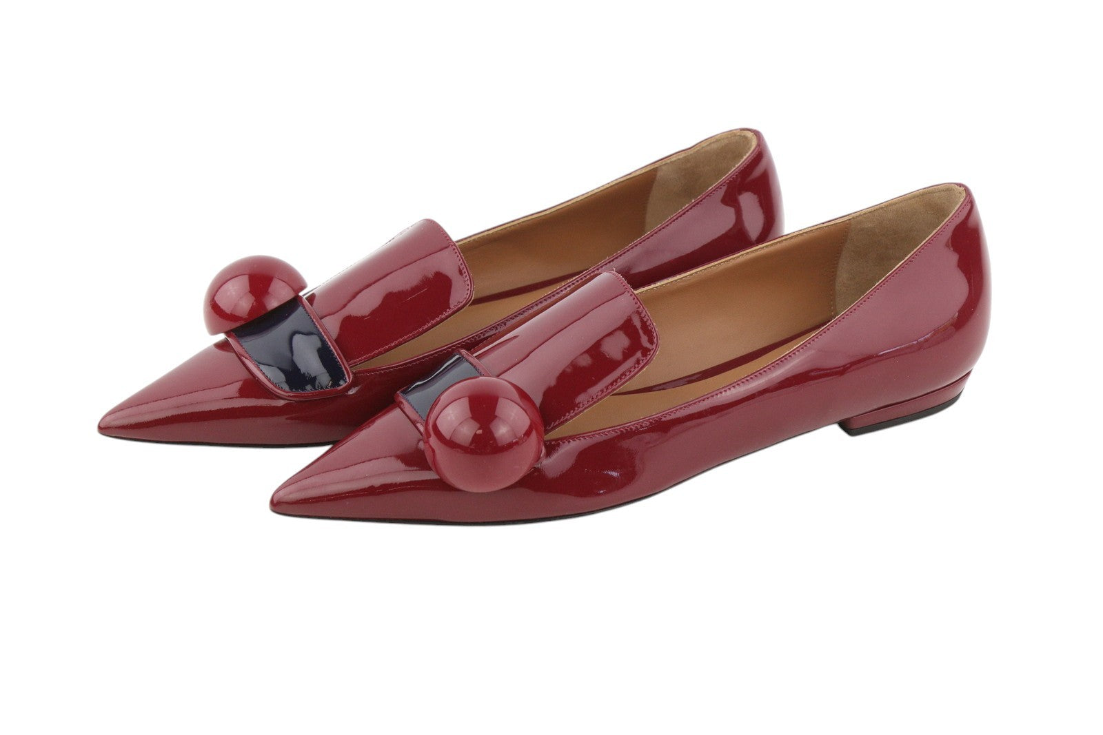 EMPORIO ARMANI Women Flats EU37 Burgundy Patent Leather Pointed Toe Slip On