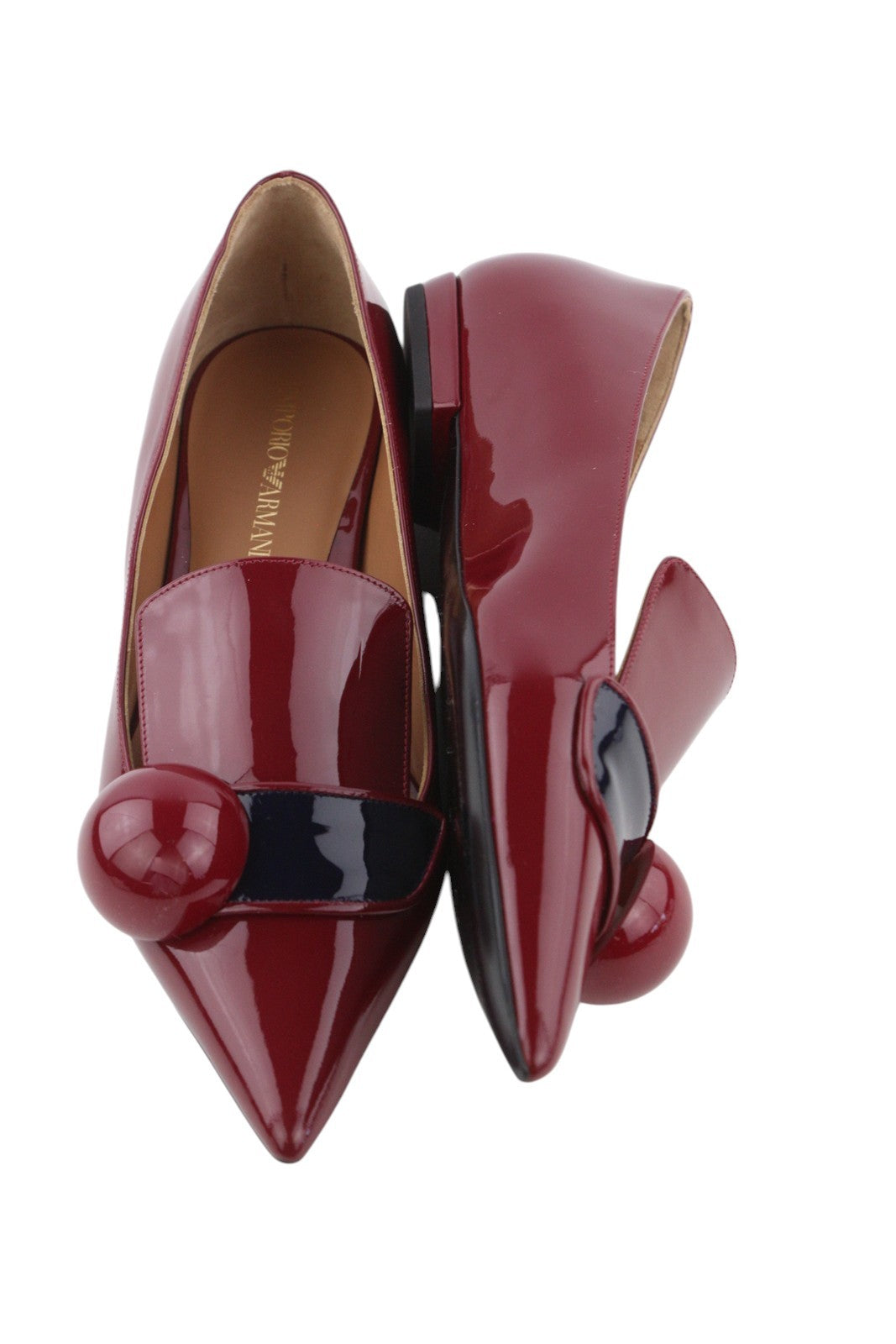 EMPORIO ARMANI Women Flats EU37 Burgundy Patent Leather Pointed Toe Slip On