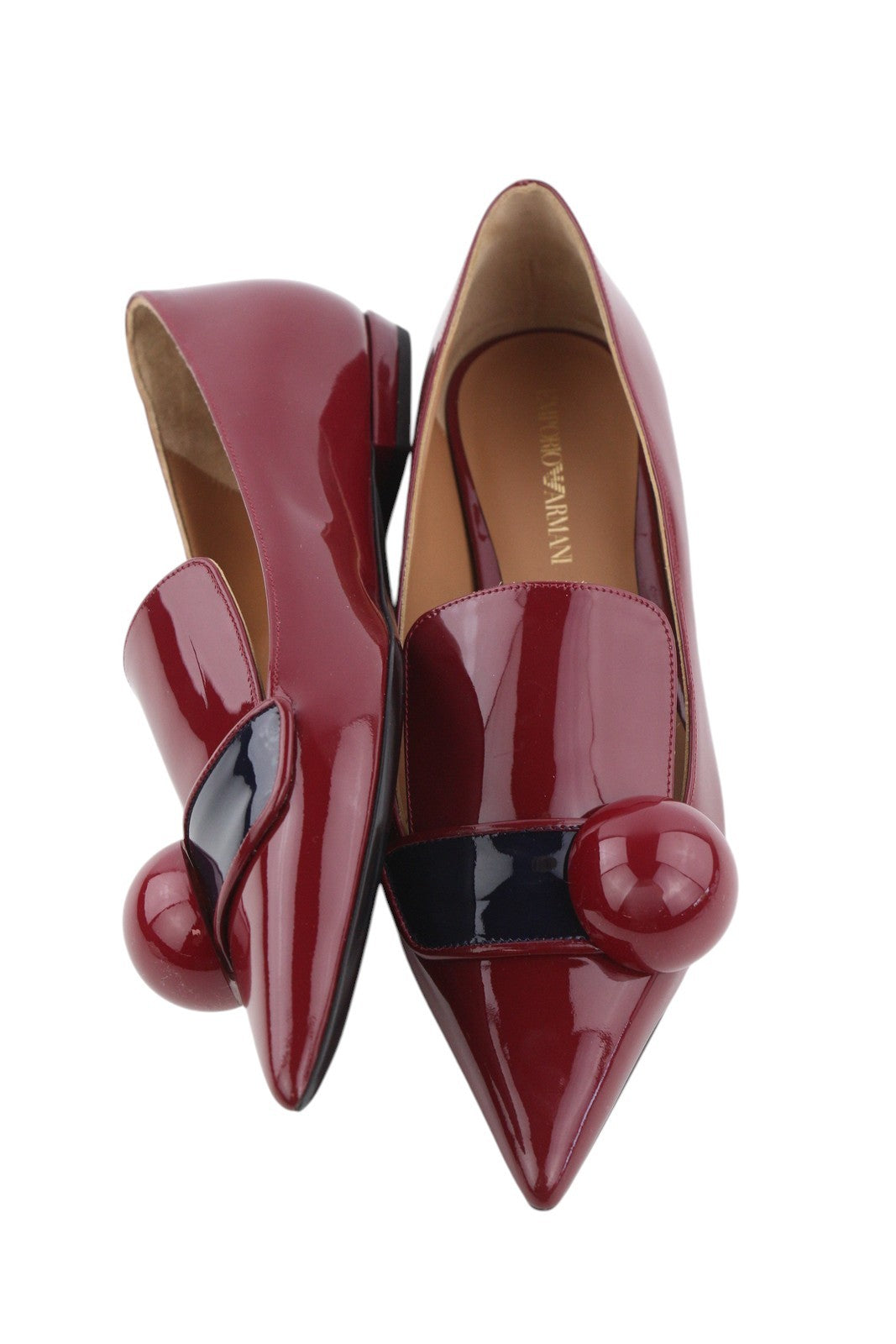 EMPORIO ARMANI Women Flats EU37 Burgundy Patent Leather Pointed Toe Slip On