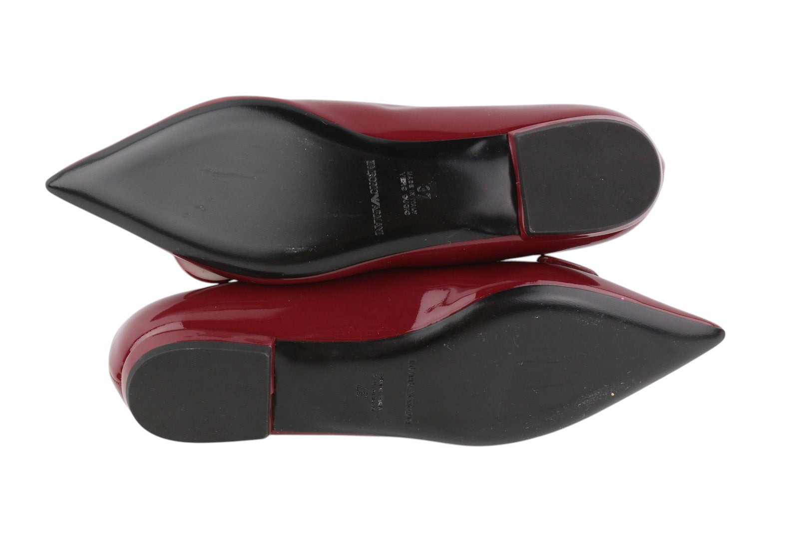 EMPORIO ARMANI Women Flats EU37 Burgundy Patent Leather Pointed Toe Slip On