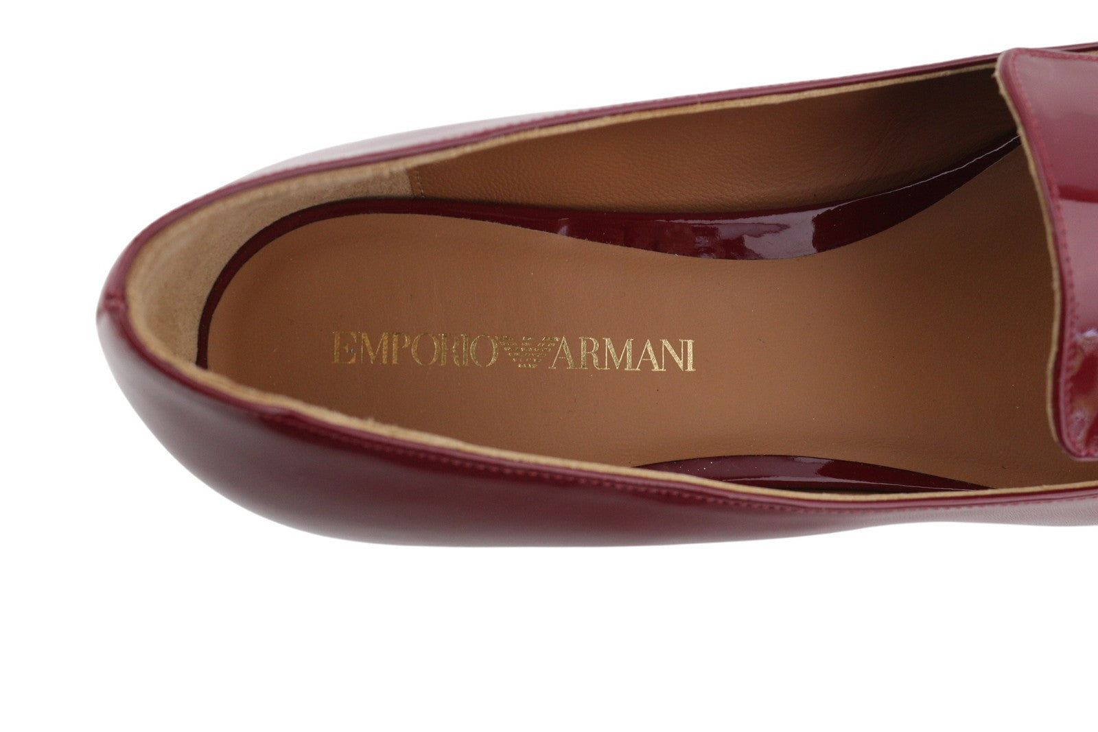 EMPORIO ARMANI Women Flats EU37 Burgundy Patent Leather Pointed Toe Slip On