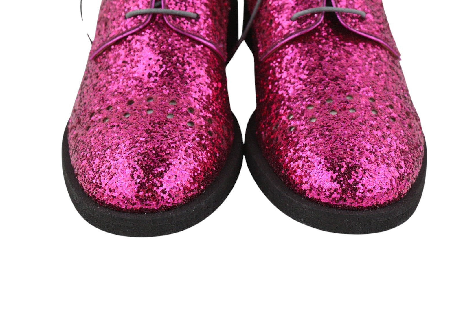 EMPORIO ARMANI Women Shoes EU37 Pink Shiny Glitter Leather Lace Up Low Casual