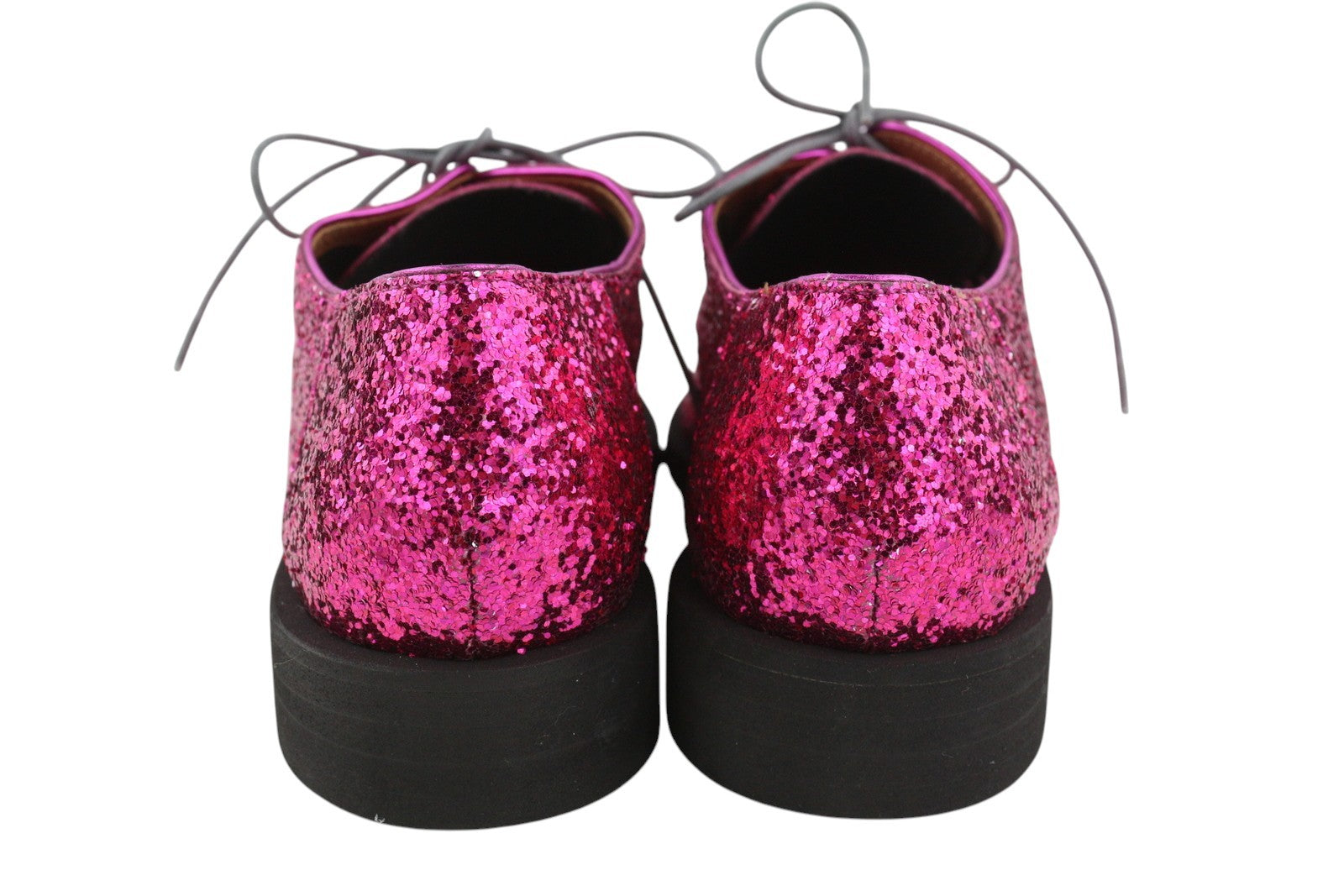 EMPORIO ARMANI Women Shoes EU37 Pink Shiny Glitter Leather Lace Up Low Casual