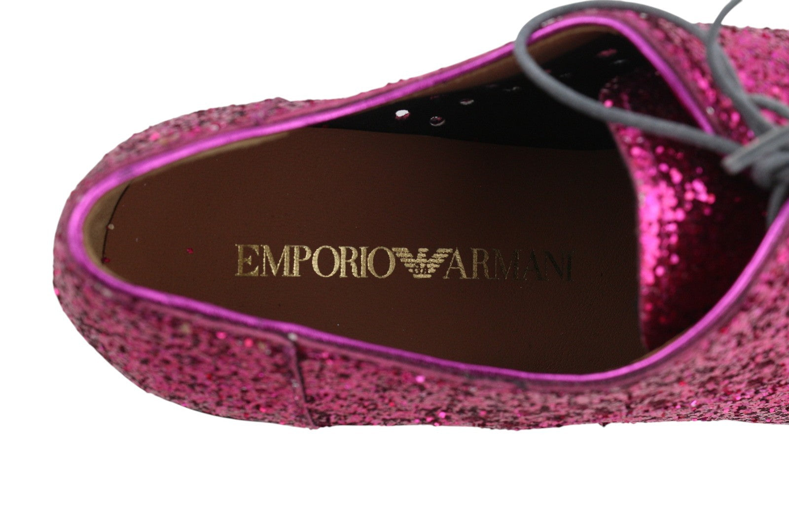 EMPORIO ARMANI Women Shoes EU37 Pink Shiny Glitter Leather Lace Up Low Casual