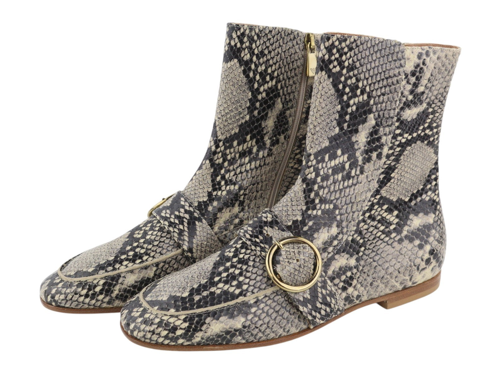 EMPORIO ARMANI Women Boots EU37 Leather Ankle Snake Python Printed Almond Toe
