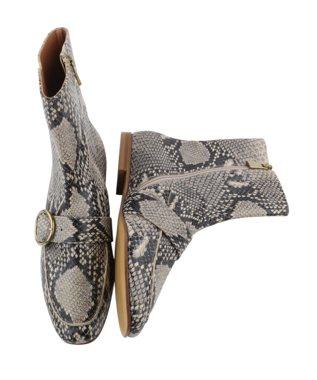 EMPORIO ARMANI Women Boots EU37 Leather Ankle Snake Python Printed Almond Toe