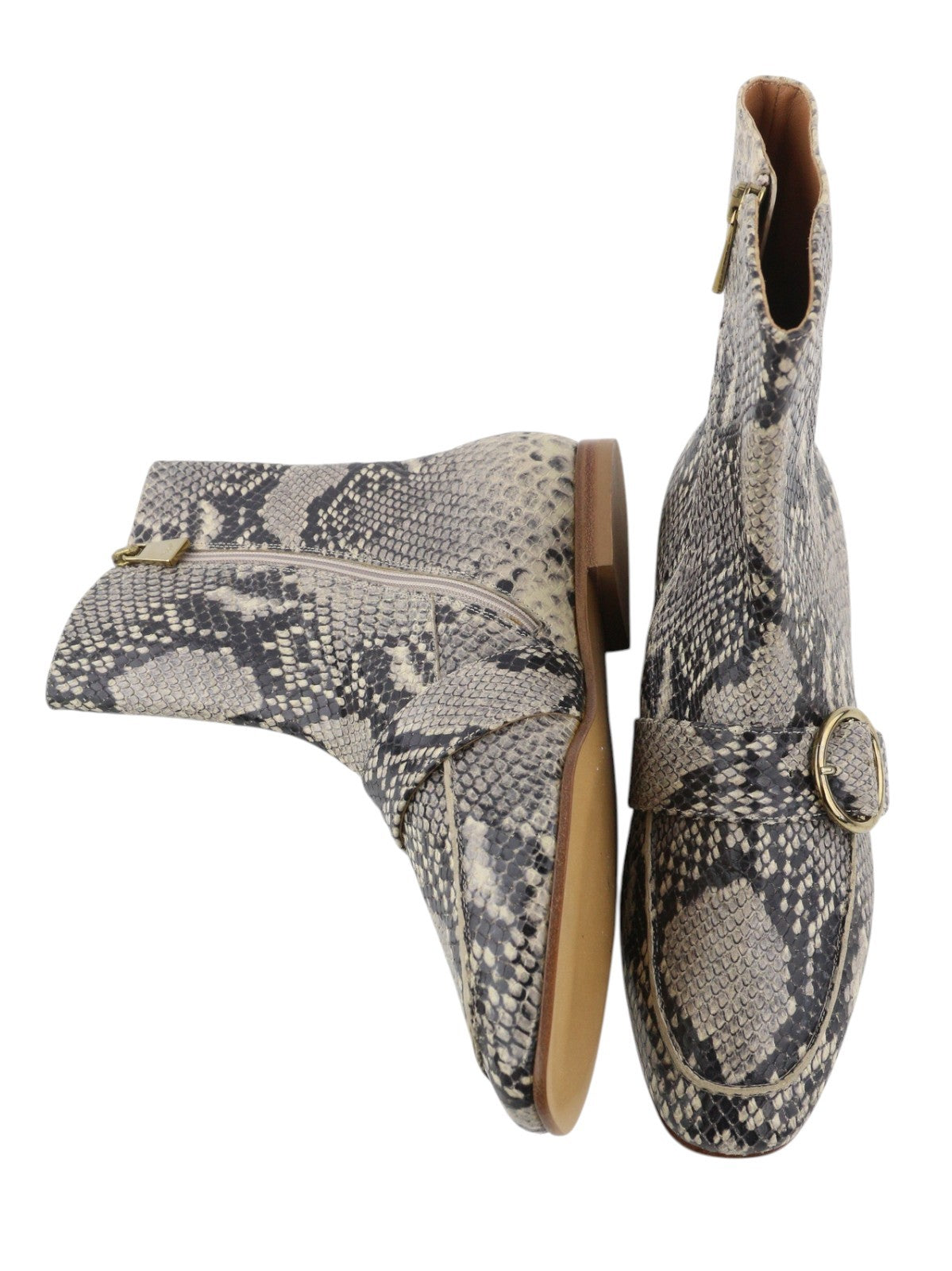 EMPORIO ARMANI Women Boots EU37 Leather Ankle Snake Python Printed Almond Toe