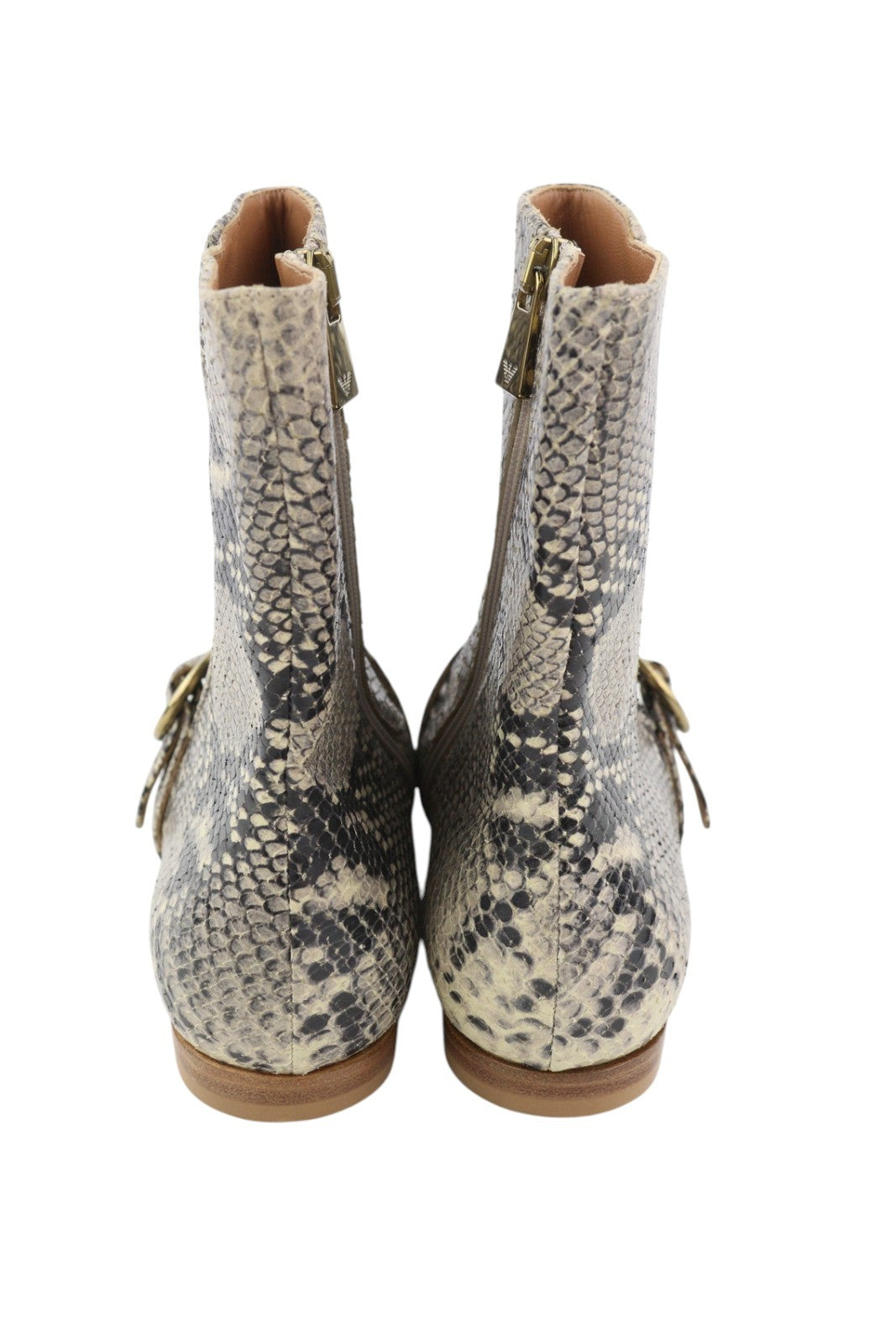 EMPORIO ARMANI Women Boots EU37 Leather Ankle Snake Python Printed Almond Toe