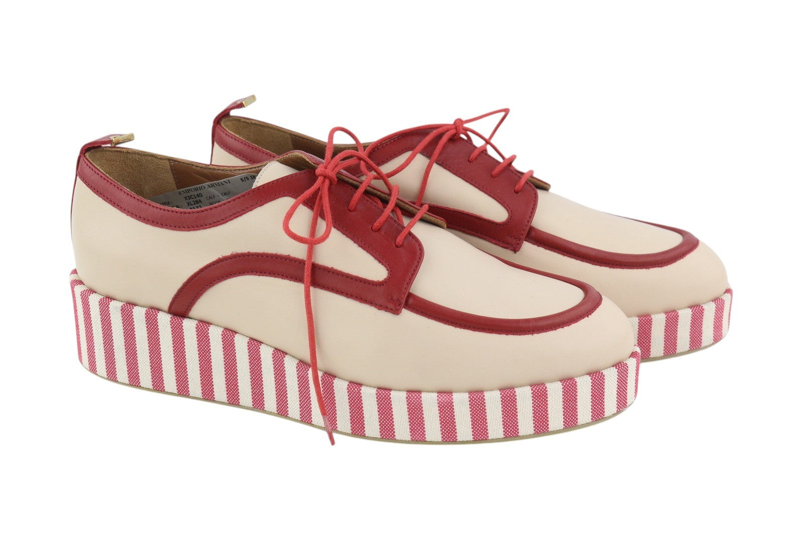 EMPORIO ARMANI X3C140 Women Shoes EU37 Beige Leather Platform Sole Low Top Laced