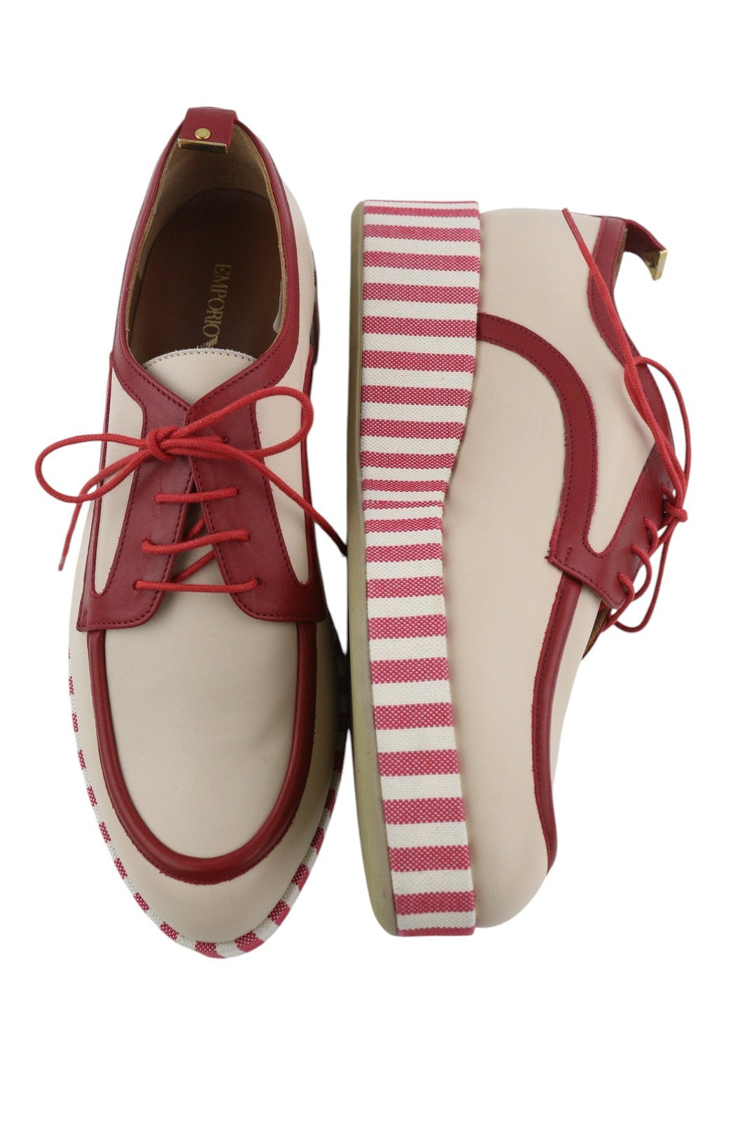 EMPORIO ARMANI X3C140 Women Shoes EU37 Beige Leather Platform Sole Low Top Laced