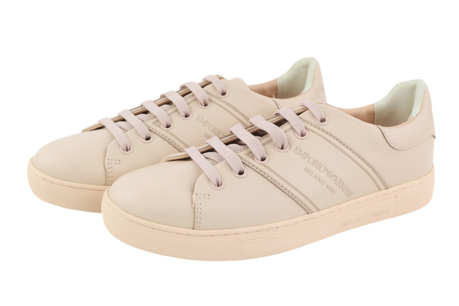 EMPORIO ARMANI X3X096 Women Sneakers EU37 Pink Leather Round Toe Low Top RRP€169