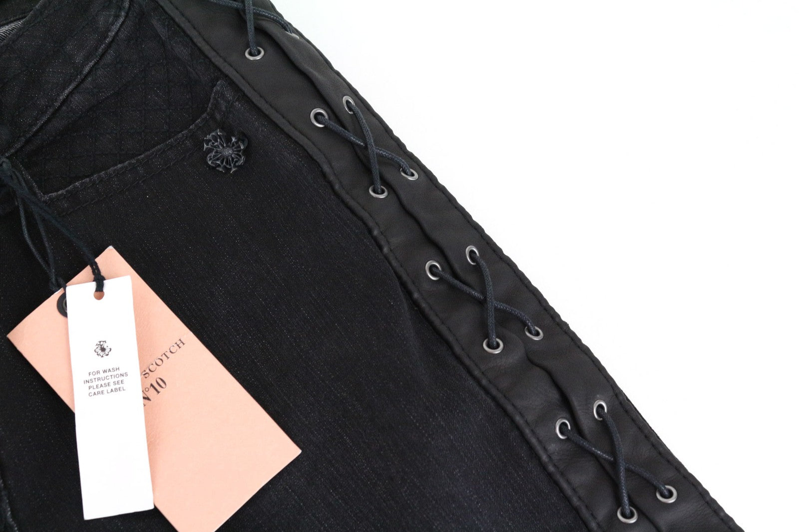 MAISON SCOTCH Women's Jeans W26 Skinny Black Stretch Cotton Laced Side Detail