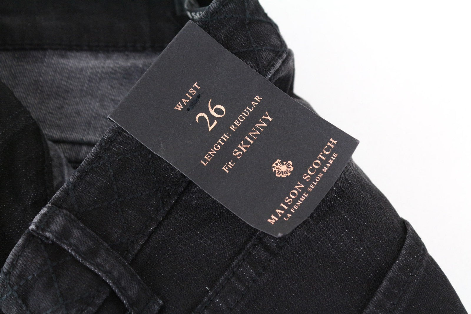 MAISON SCOTCH Women's Jeans W26 Skinny Black Stretch Cotton Laced Side Detail