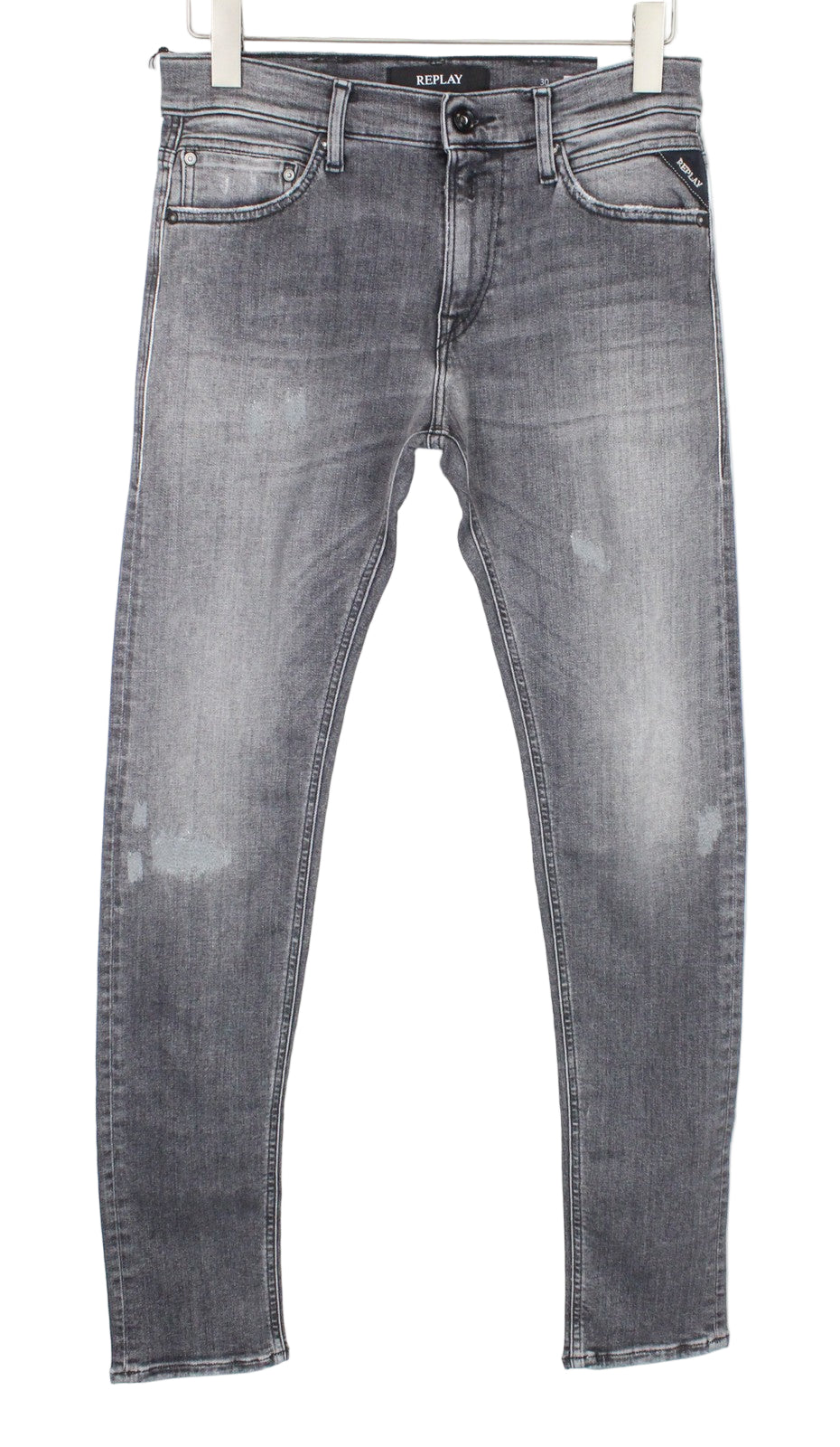 REPLAY Jondrill Men's Jeans W30/L32 Grey Skinny Stretch Distressed Aged Look