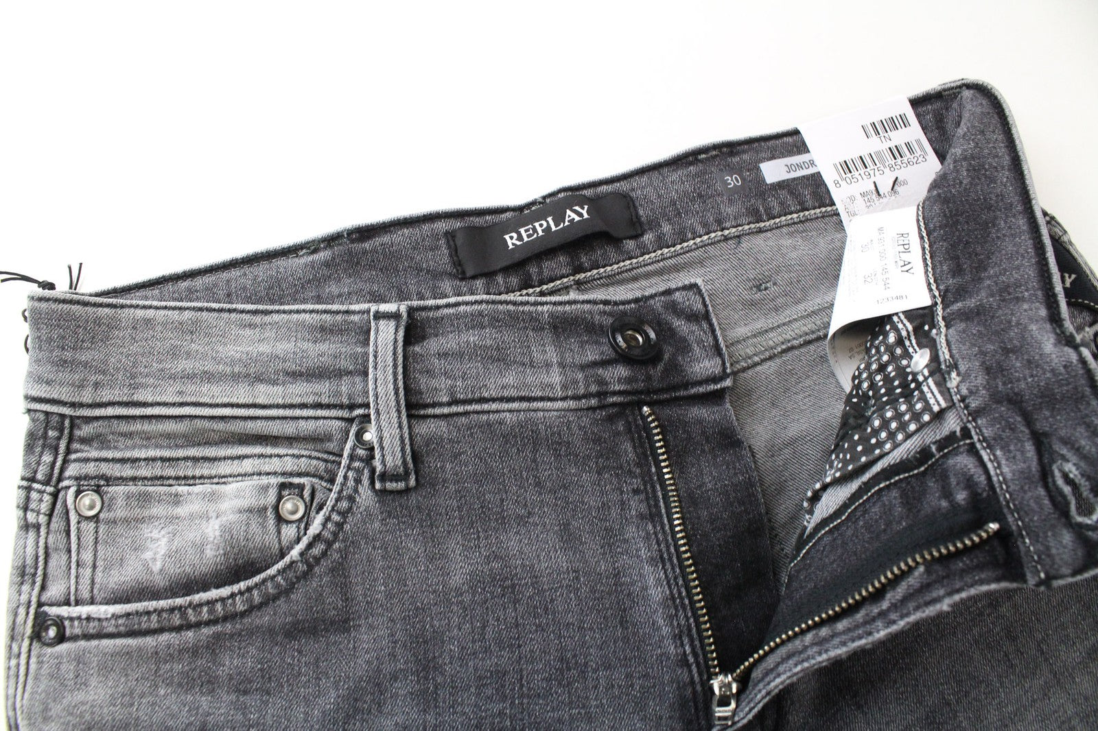 REPLAY Jondrill Men's Jeans W30/L32 Grey Skinny Stretch Distressed Aged Look
