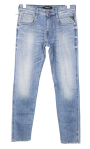 REPLAY Anbass Men's Jeans W30/L32 Light Blue Slim Fit Super Stretch Zip Detail