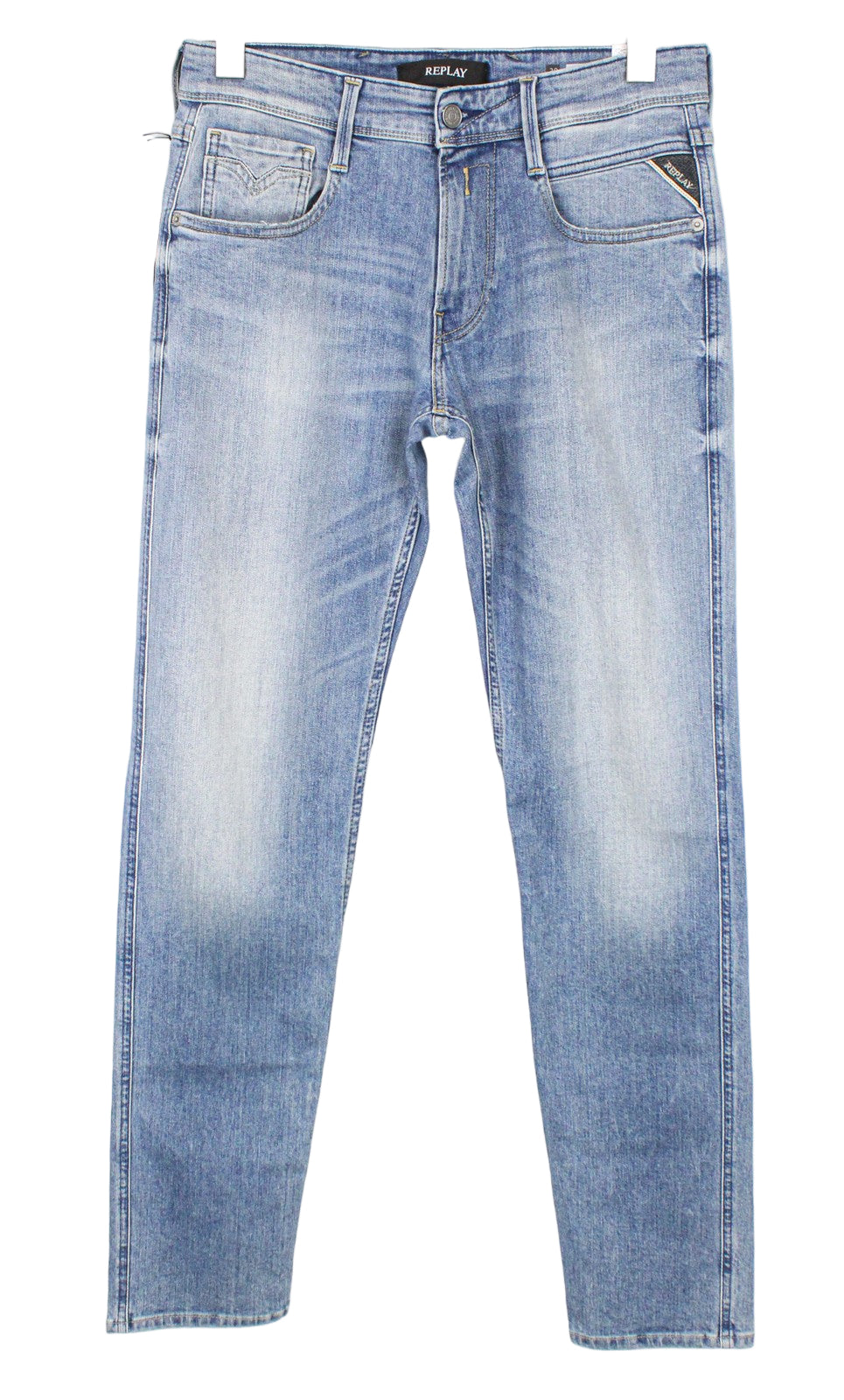 REPLAY Anbass Men's Jeans W30/L32 Light Blue Slim Fit Super Stretch Zip Detail