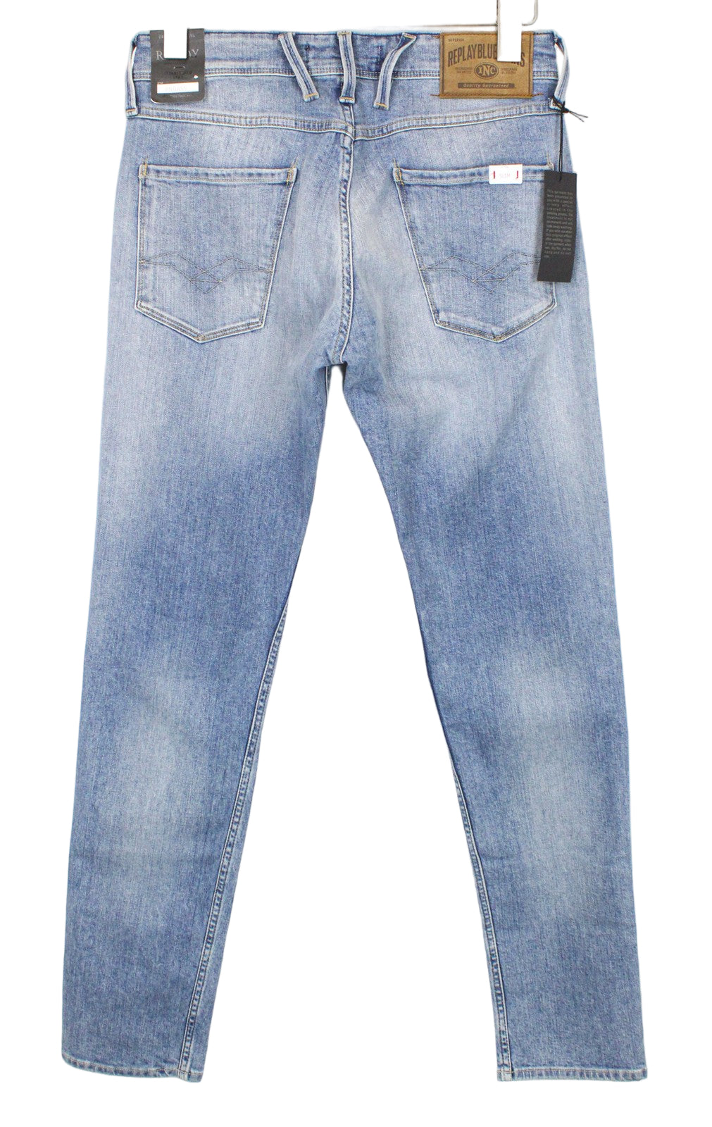 REPLAY Anbass Men's Jeans W30/L32 Light Blue Slim Fit Super Stretch Zip Detail