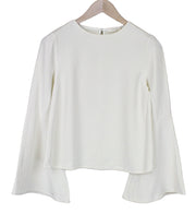 SUISTUDIO Women's Blouse ~UK4 Off-White Slim Flared Sleeve Round Neck Classic
