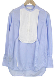 SUISTUDIO Ame Women's Shirt UK10 Light Blue Slim Pleated Bib Tunic Henley Style