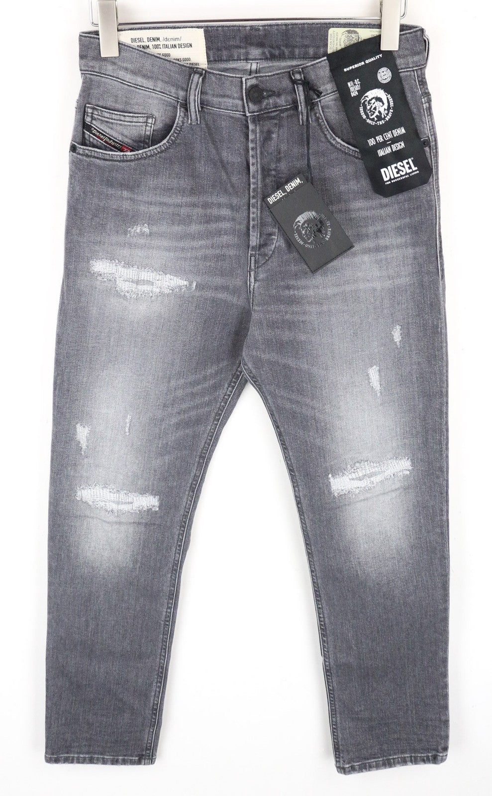 DIESEL D-Eetar 0890F Men's Jeans W29/L30 Tapered Grey Ripped Stretch Cotton