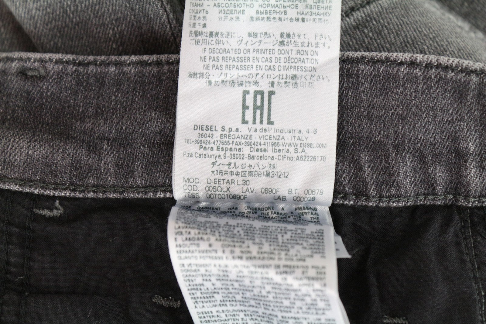 DIESEL D-Eetar 0890F Men's Jeans W29/L30 Tapered Grey Ripped Stretch Cotton