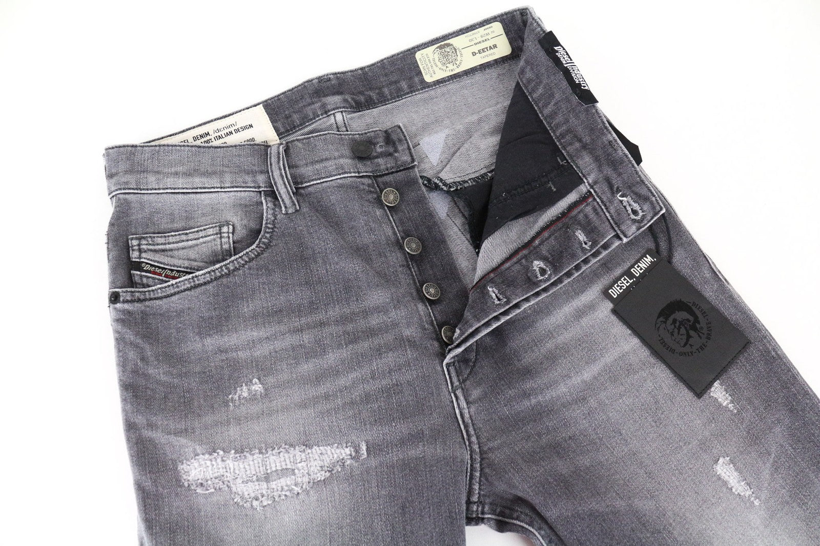 DIESEL D-Eetar 0890F Men's Jeans W29/L30 Tapered Grey Ripped Stretch Cotton