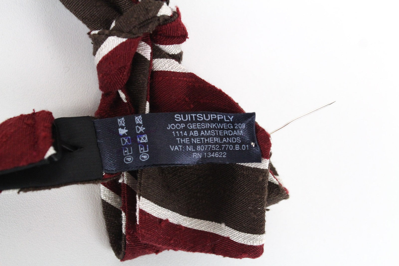 SUITSUPPLY Men's Bow Tie One Size Brown Striped Butterfly Silk Self-Tie Formal