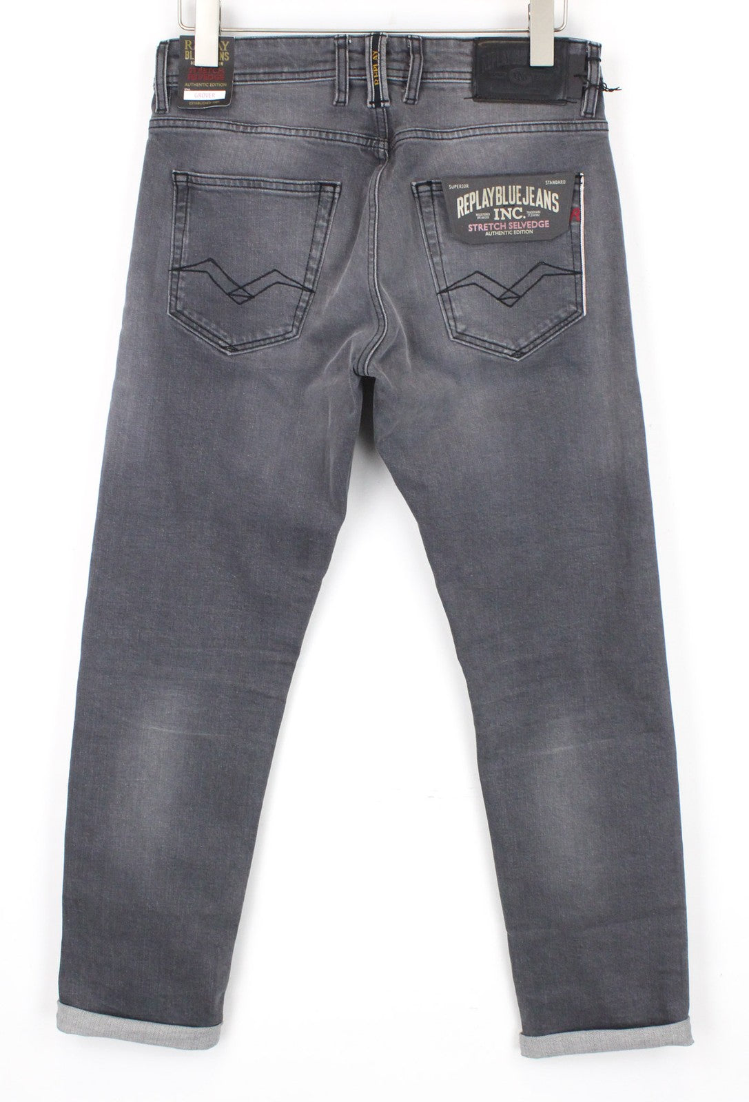 REPLAY Grover Men's Jeans W30/L32 Mid Grey Selvedge Straight Stretch Classic