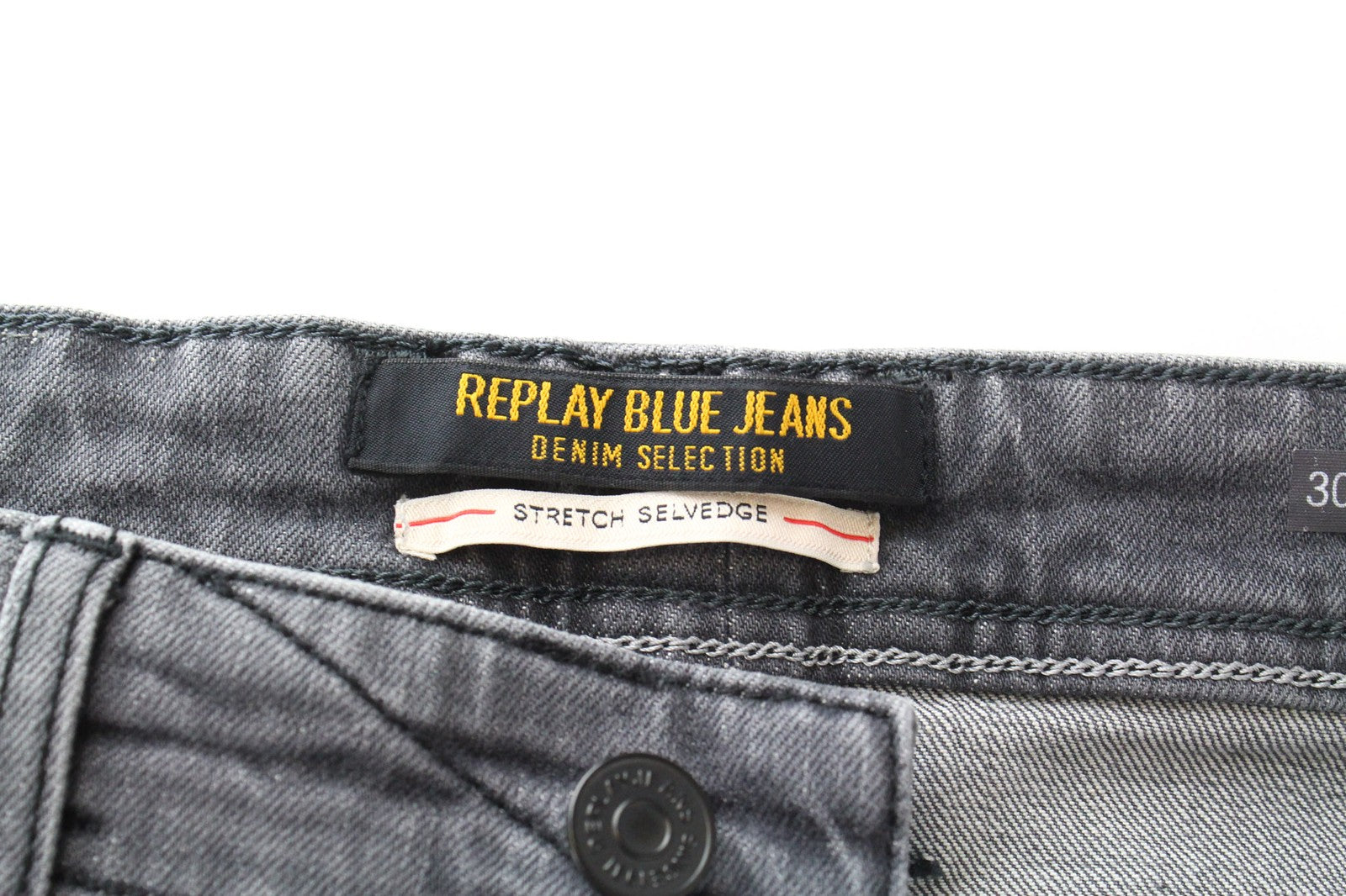 REPLAY Grover Men's Jeans W30/L32 Mid Grey Selvedge Straight Stretch Classic
