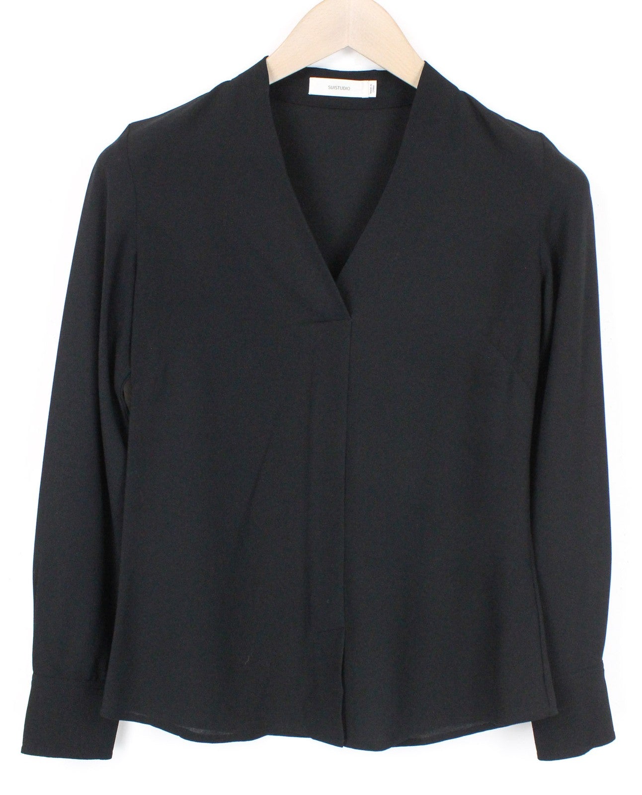 SUISTUDIO Wilder Women's Blouse UK6 Black Slim V-Neck Softshell Thin Classic