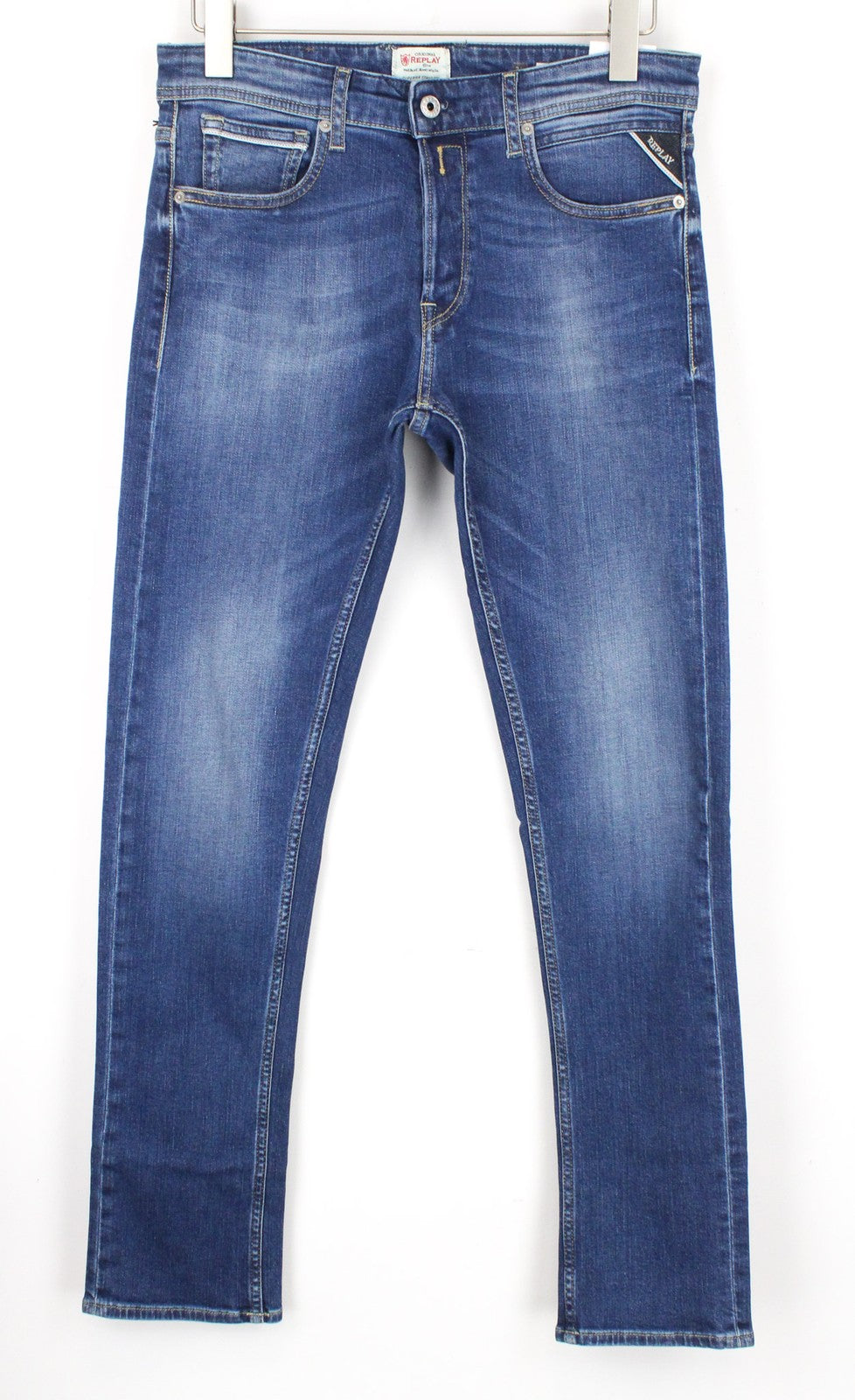 REPLAY Grover Men's Jeans W30/L32 Blue Straight Fit Stretch Classic Button Fly