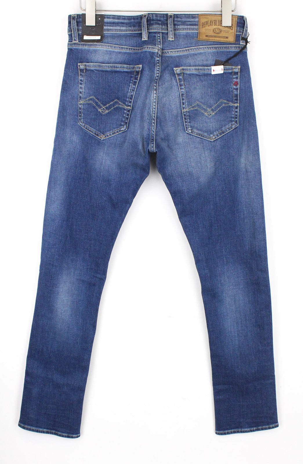 REPLAY Grover Men's Jeans W30/L32 Blue Straight Fit Stretch Classic Button Fly