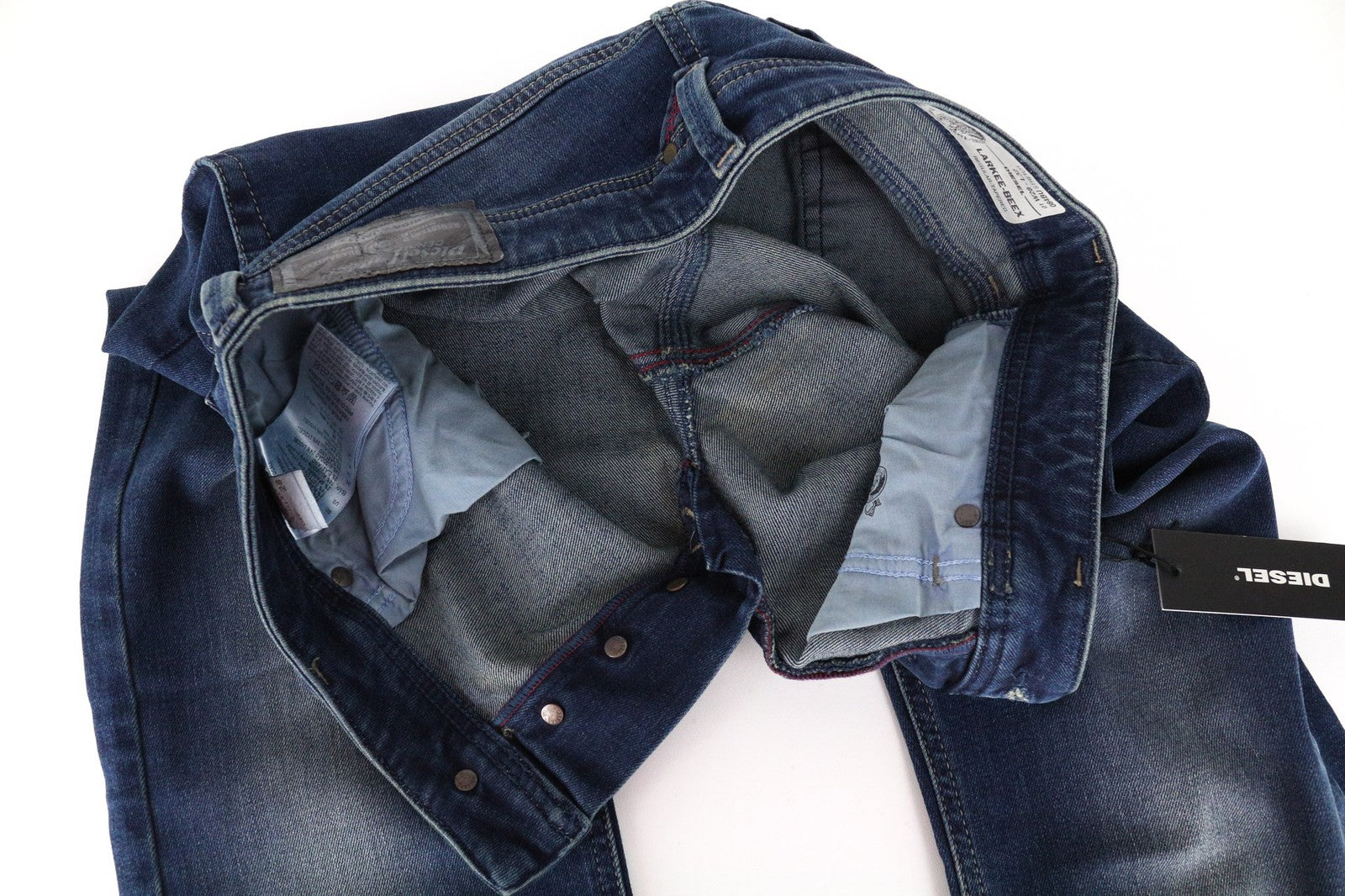 DIESEL Larkee-Beex 084BU vyriški džinsai W28/L32 mėlyni, tamprūs, siaurėjantys, džinsinio kirpimo 