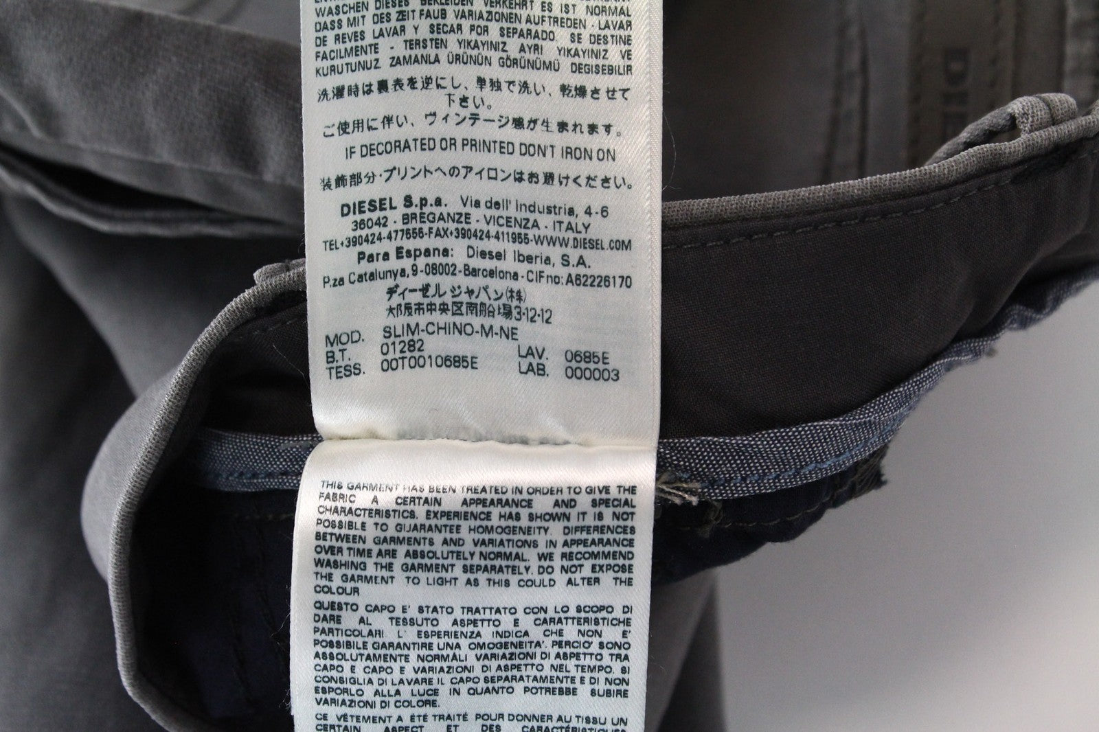 DIESEL Slim-Chino-M-NE 0685E Men's Trousers W28 Grey Sweat Jogg Slim Stretch