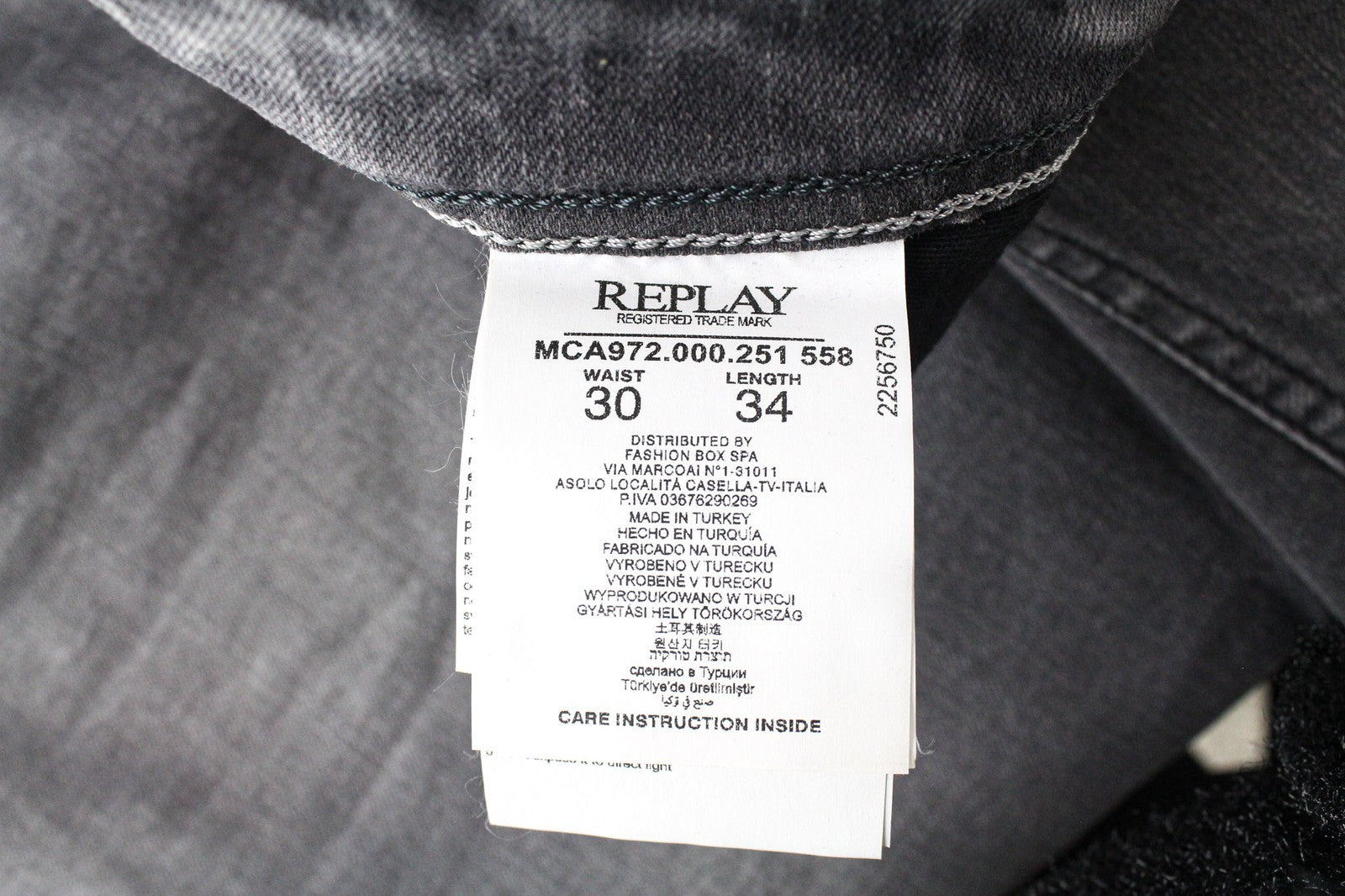 REPLAY Grover Men's Jeans W30/L34 Grey Mid Stretch Salvage Straight Button Fit