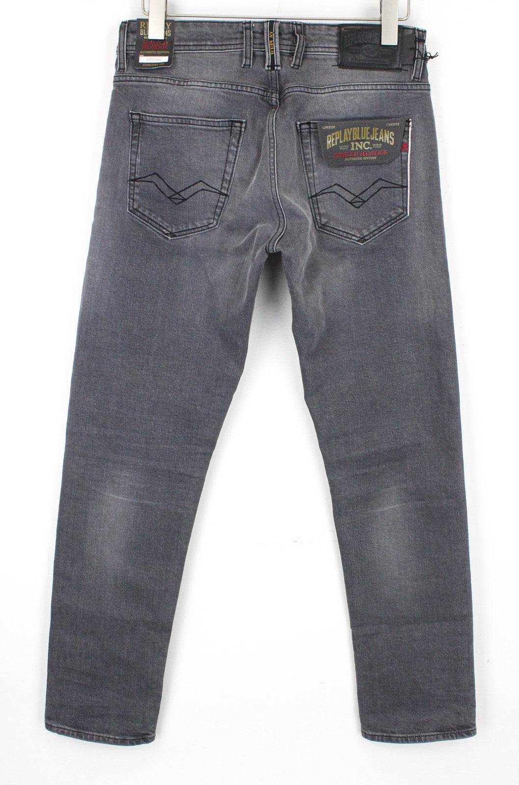 REPLAY Grover Men's Jeans W30/L34 Grey Mid Stretch Salvage Straight Button Fit