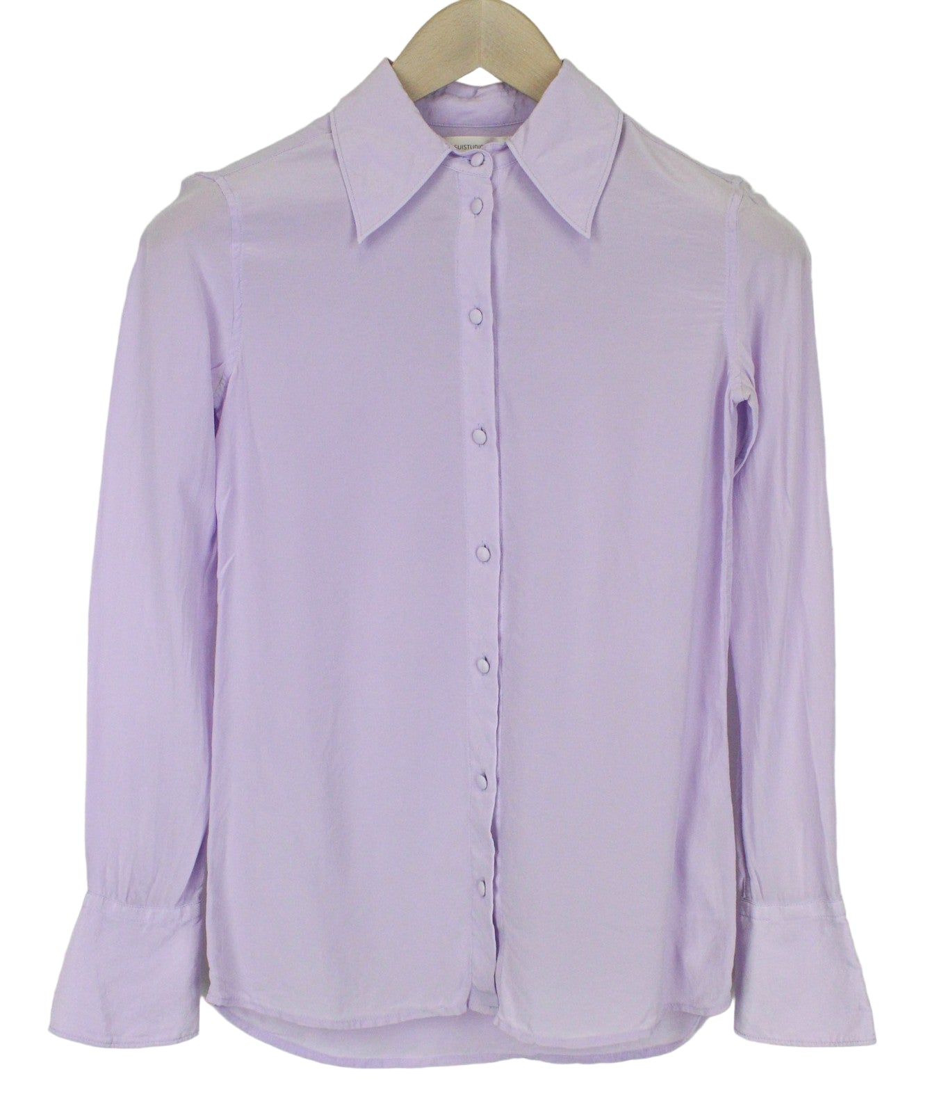 SUISTUDIO Alec Women's Blouse UK4 Lilac Purple Slim Pure Silk Classic Buttoned