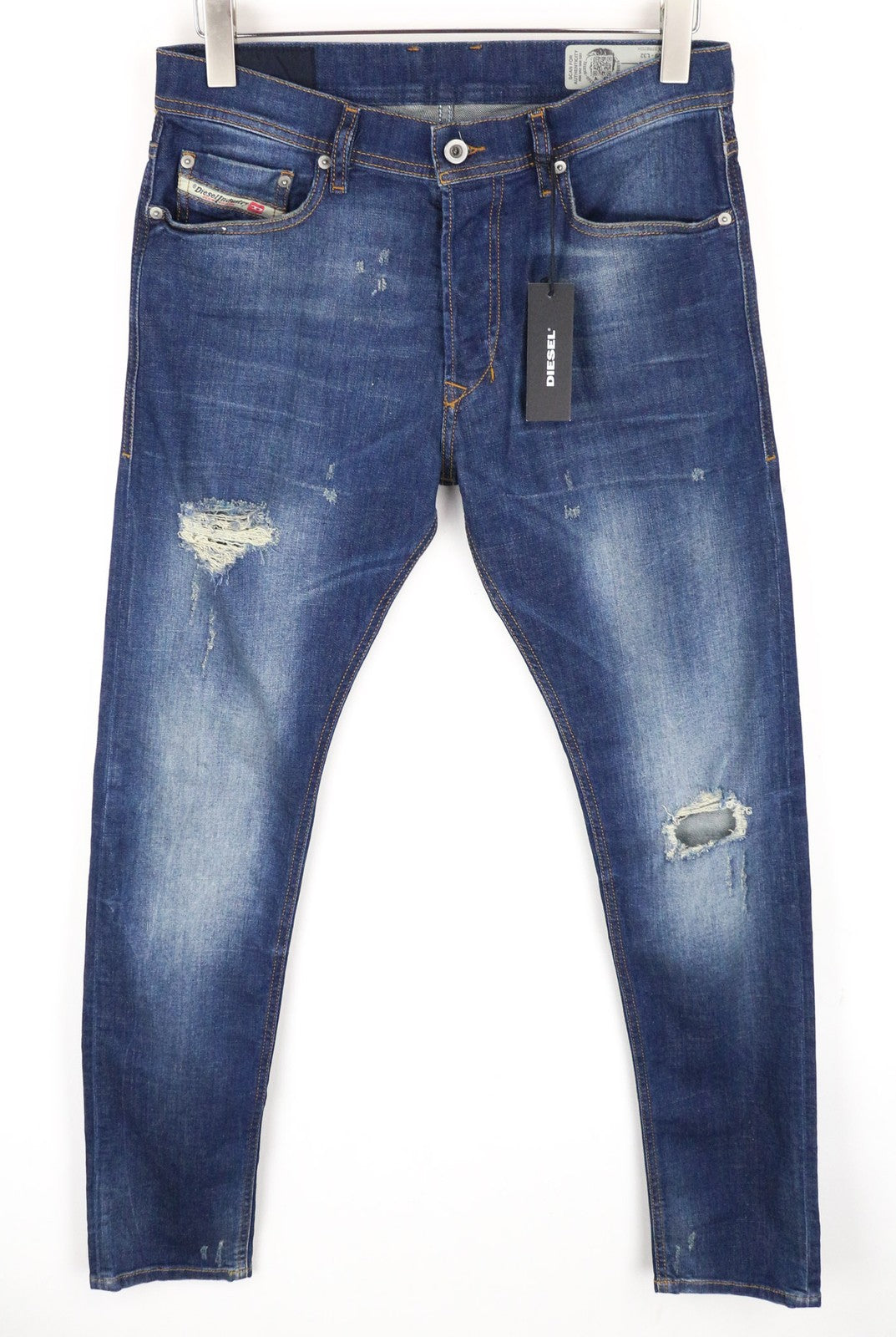 DIESEL Tepphar 084TX Men's Jeans W29/L32 Slim Carrot Fit Ripped Blue Stretch