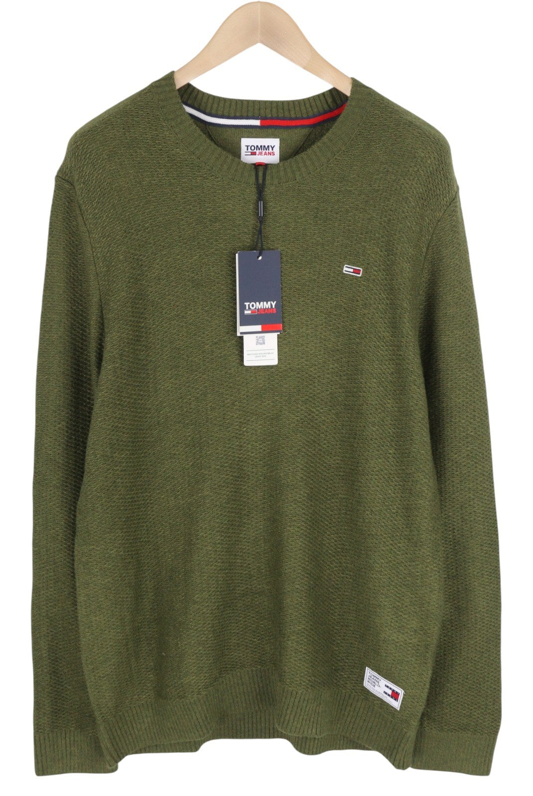TOMMY HILFIGER Req Structured Men Jumper XL Green Waffle-Knit Crew Neck Pullover