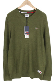 TOMMY HILFIGER Req Structured Men Jumper XL Green Waffle-Knit Crew Neck Pullover