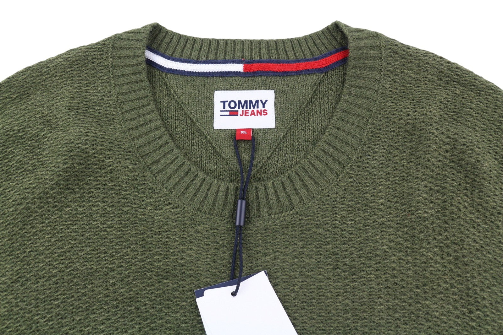 TOMMY HILFIGER Req Structured Men Jumper XL Green Waffle-Knit Crew Neck Pullover