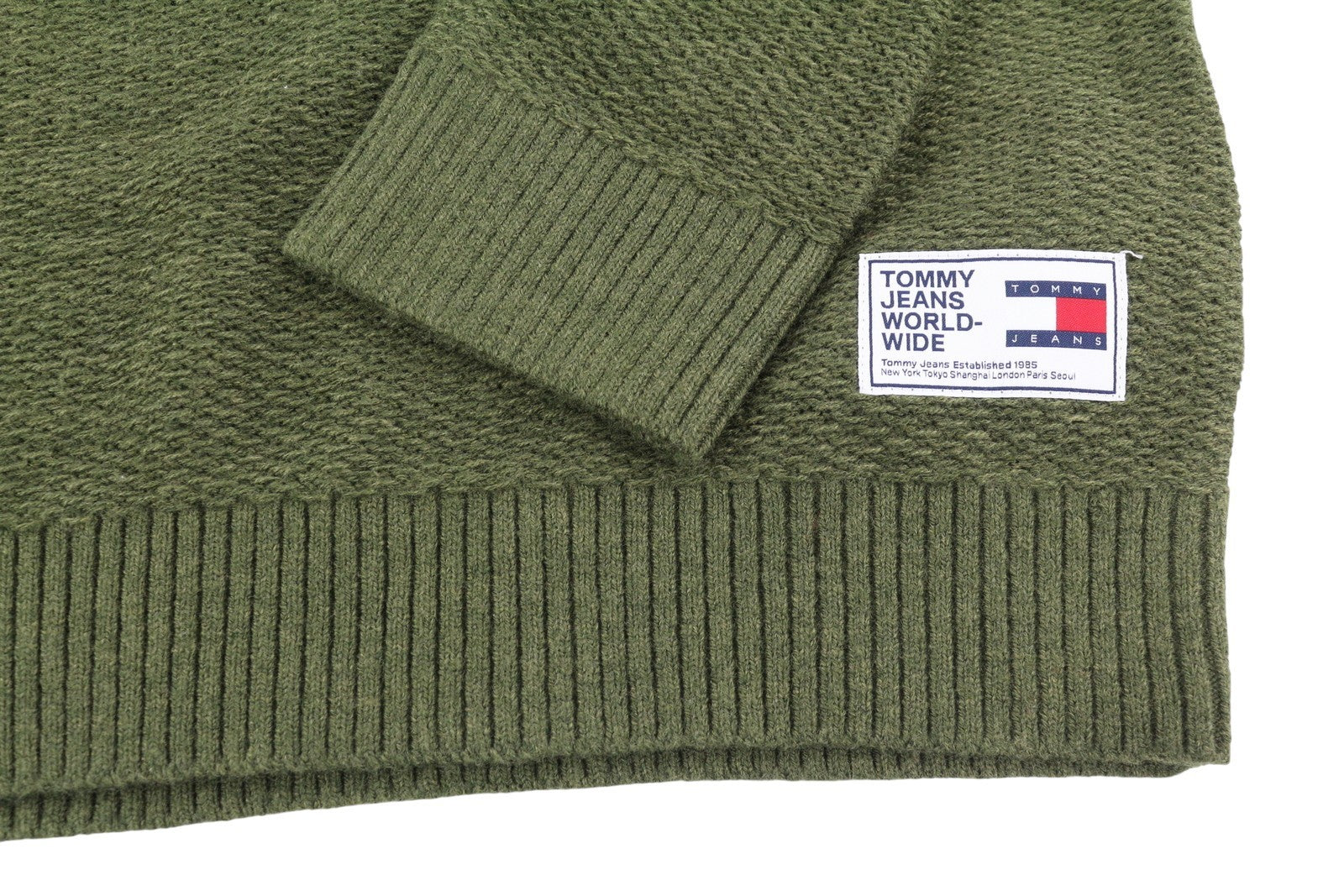 TOMMY HILFIGER Req Structured Men Jumper XL Green Waffle-Knit Crew Neck Pullover