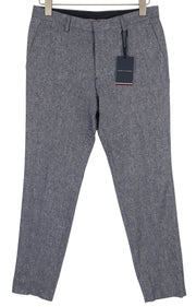 TOMMY HILFIGER Men Trousers W31 Blue Melange Line Wool Silk Blend Slim Fit Zip
