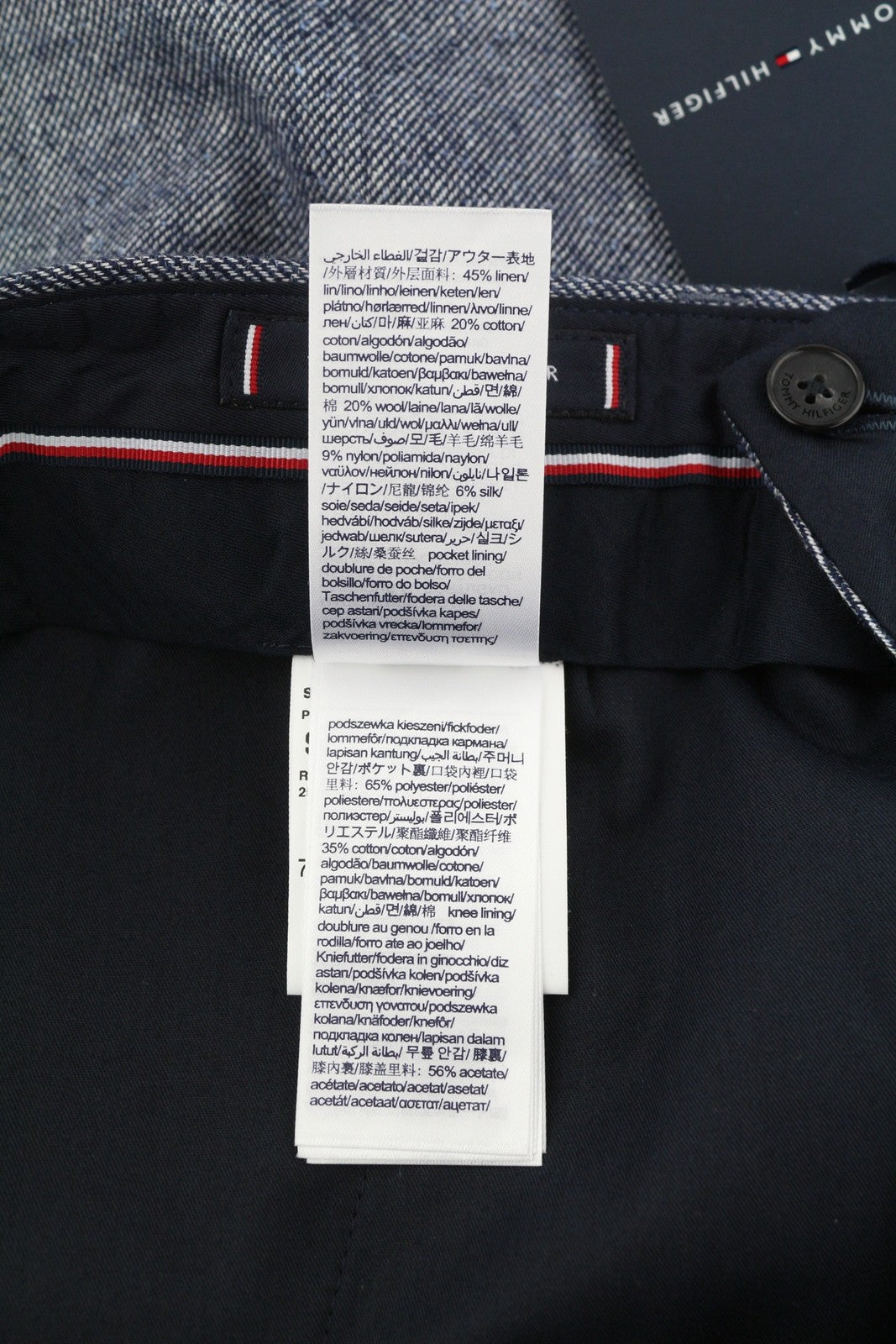 TOMMY HILFIGER Men Trousers W31 Blue Melange Line Wool Silk Blend Slim Fit Zip